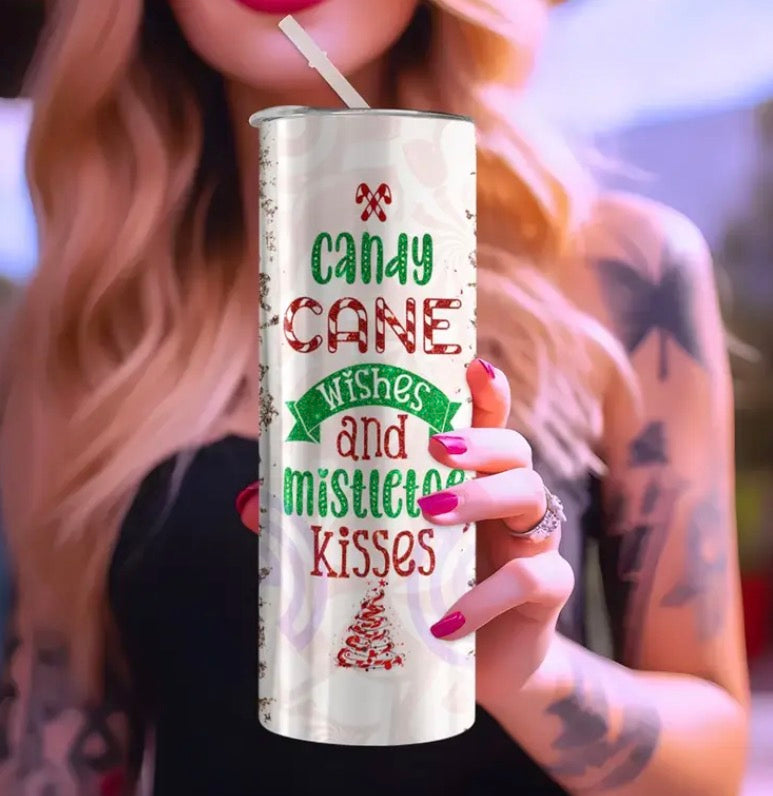 Candy cane wishes and mistletoe kisses tumbler