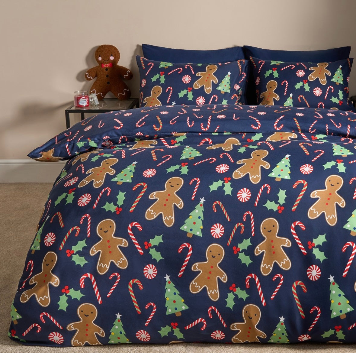 Christmas candy cane & gingerbread bedding - single