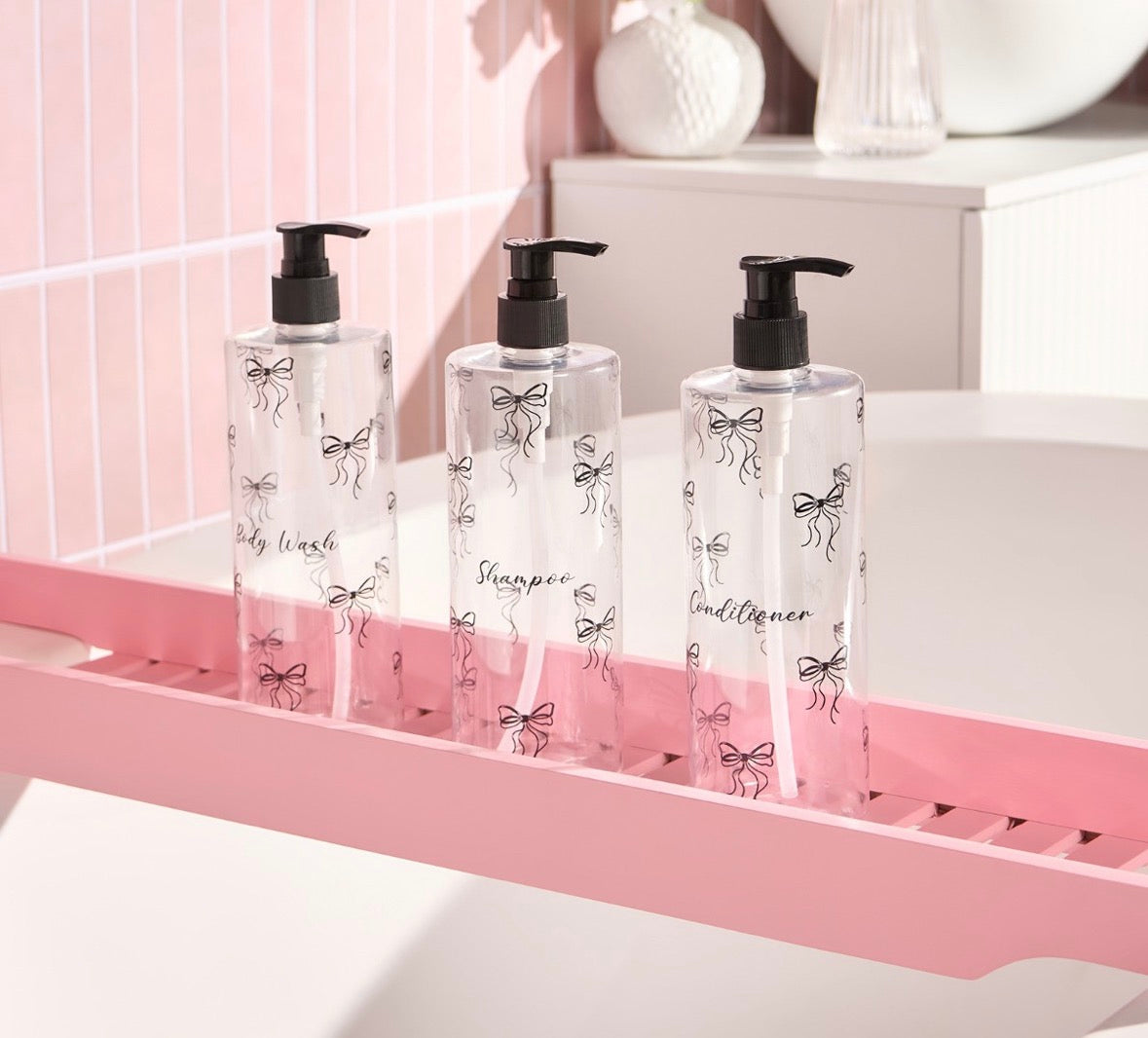 Clear bow dispenser bottles 3 pack