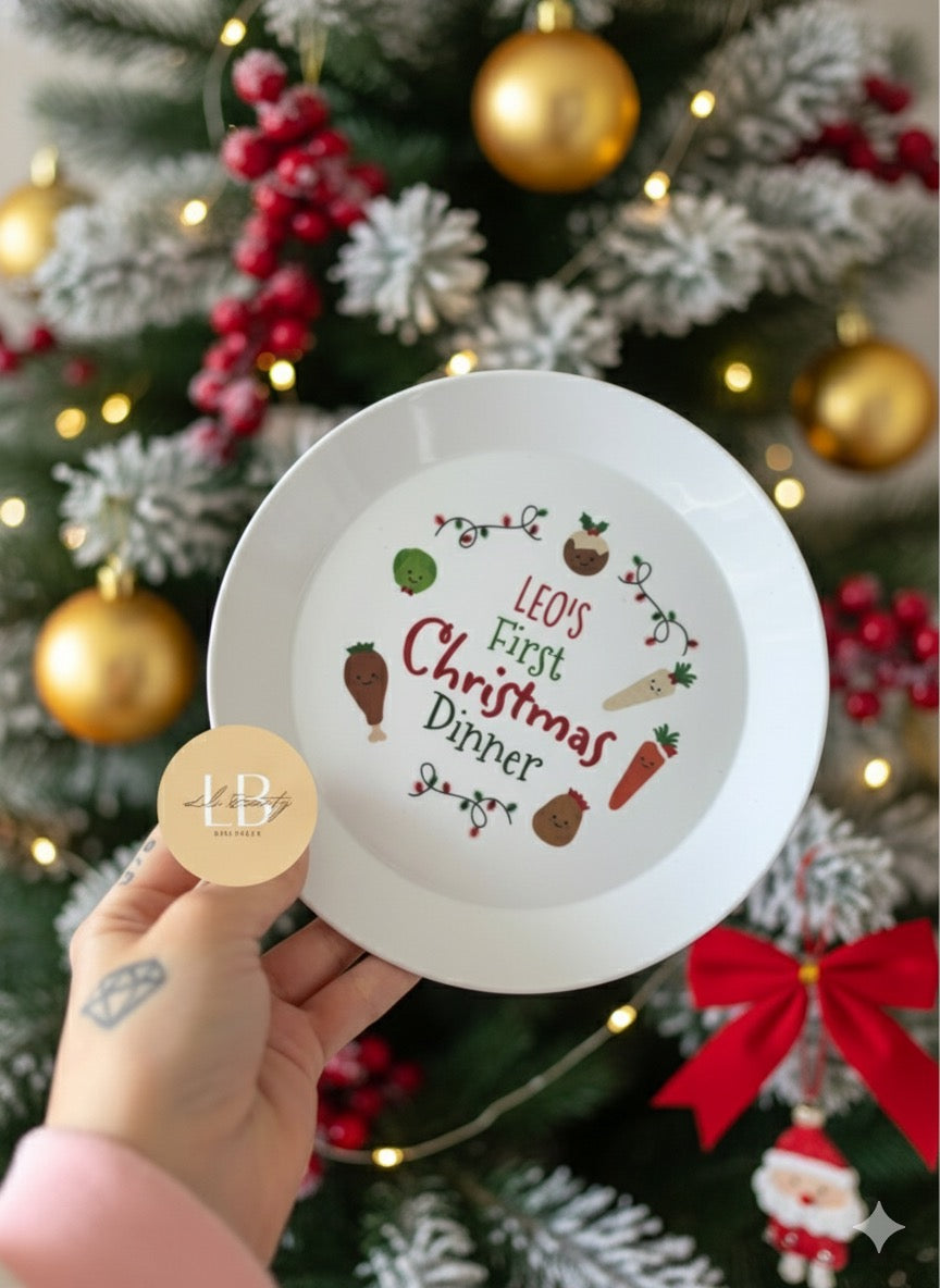 Personalised first xmas dinner plate