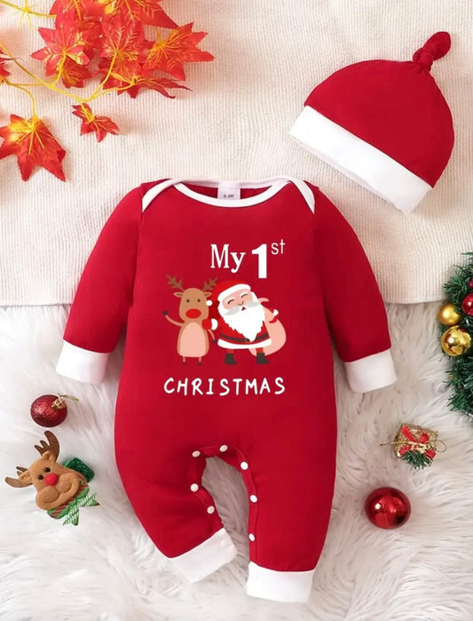 My 1st christmas romper & hat set