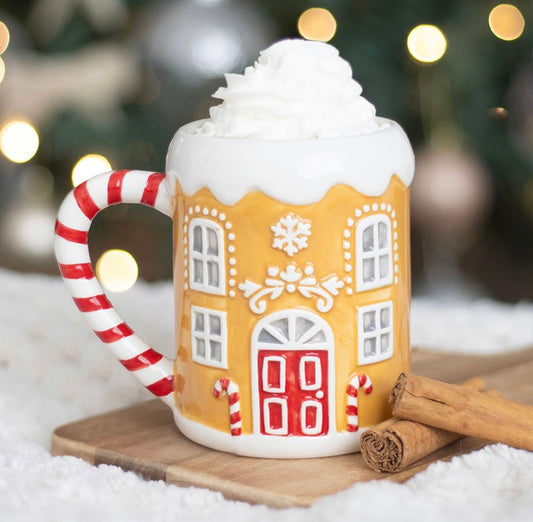 Candy Cane gingerbread house mug