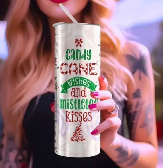 Candy cane wishes and mistletoe kisses tumbler