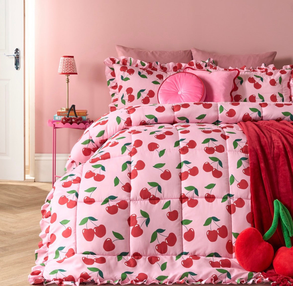 Pink Cherry Frill Bedding duvet set