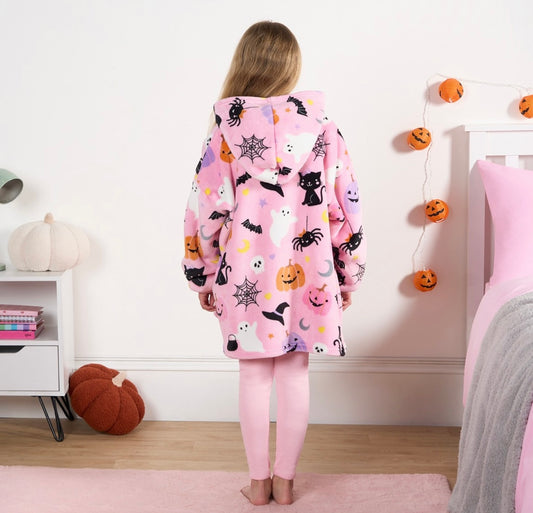 Girls Pink Halloween Hooded Blanket Oodie - One size