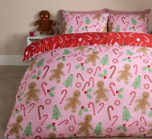 Christmas candy cane & gingerbread bedding - double