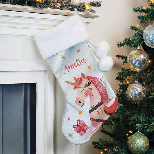 Personalised Unicorn christmas stocking