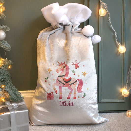 Personalised unicorn christmas sack