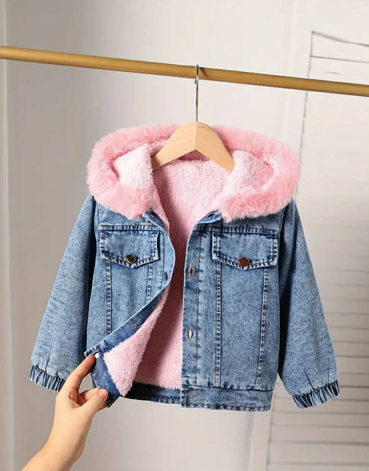 Kids Jean Jacket Pink Fur fleece