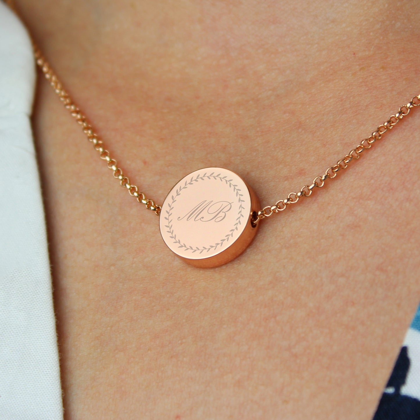 Personalised Wreath Initials Rose Gold Tone Disc Necklace - 2 LETTERS ONLY